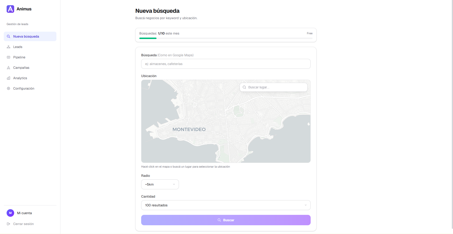 Búsqueda de negocios en Google Maps con Animus
